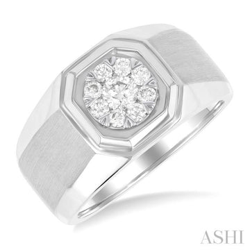 1/2 Ctw Octagonal Shape Lovebright Round Cut Diamond Men's Ring in 10K White Gold